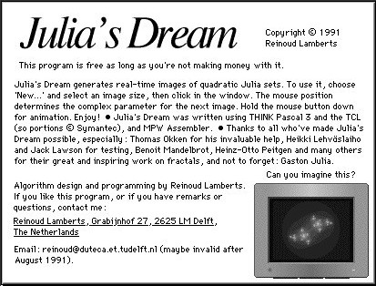 ‘About’ box of the Julia’s Dream program